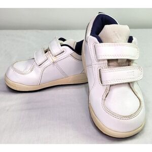 NIKE 454506-101 White Midnight Navy Blue Swoosh Toddler Sneakers 7CW Hook & Loop